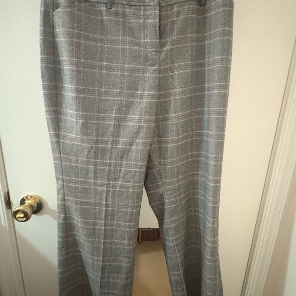LOFT Gray and Pink Plaid Pants